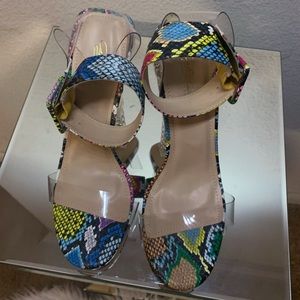 Transparent snakeskin multi color heel